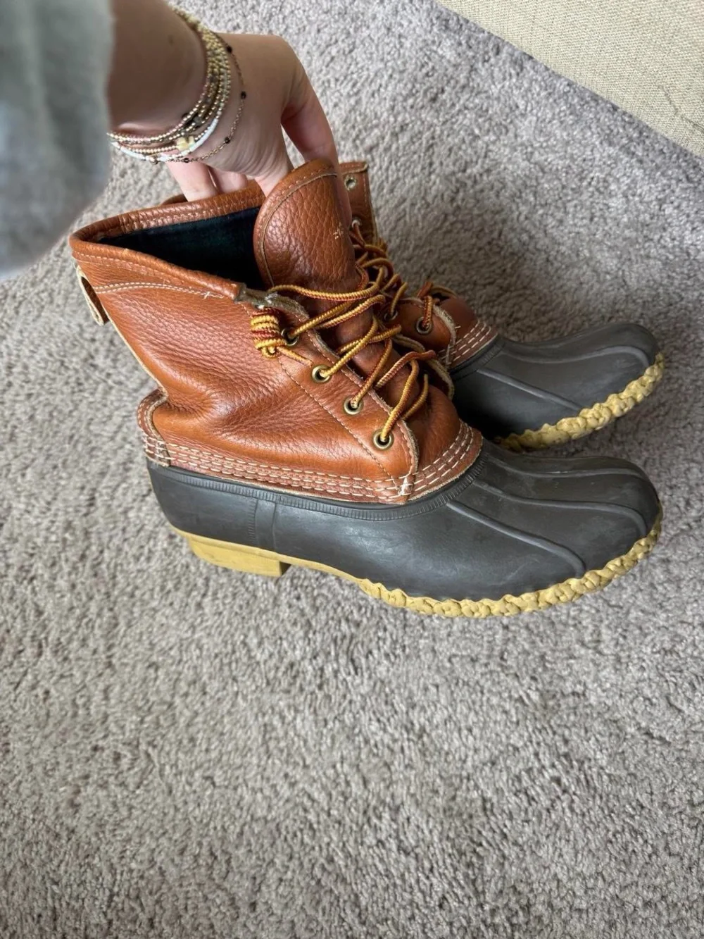 L.L. Bean Brown Leather and Black Rubber Bean Boots